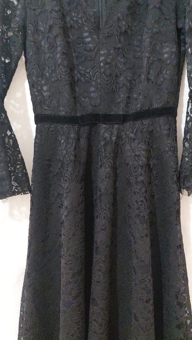 Kadın Siyah Dantel Uzun Kollu Uzun Elbise - Görsel 2