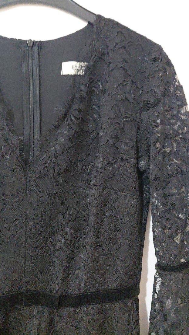 Kadın Siyah Dantel Uzun Kollu Uzun Elbise - Görsel 5