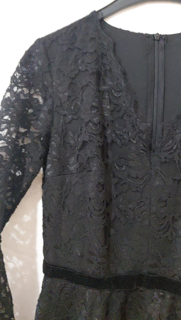 Kadın Siyah Dantel Uzun Kollu Uzun Elbise - Görsel 4