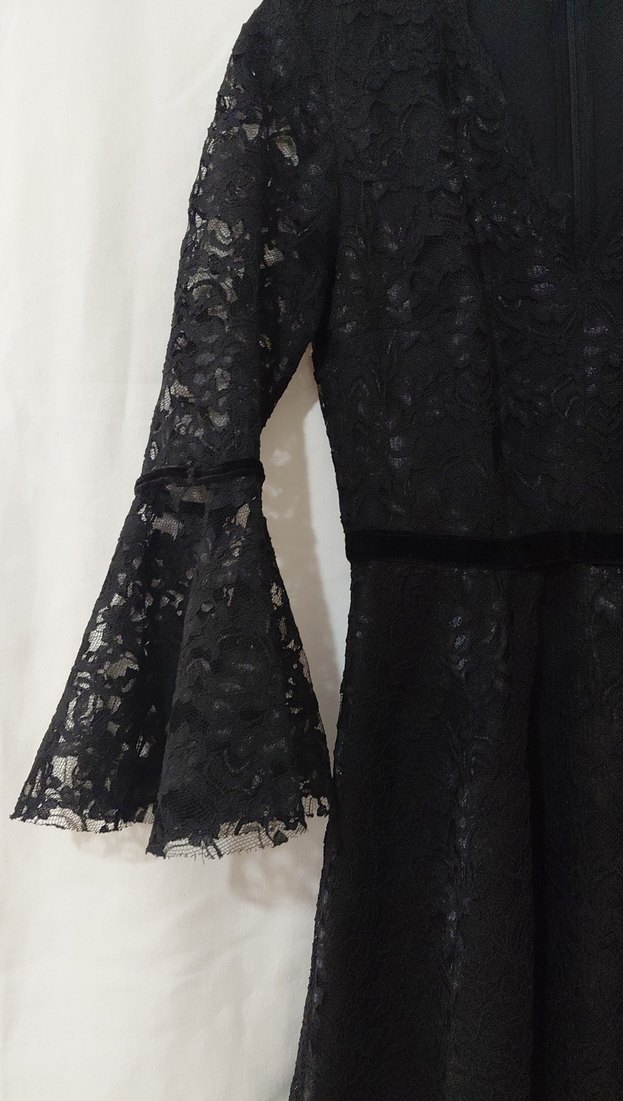 Kadın Siyah Dantel Uzun Kollu Uzun Elbise - Görsel 3