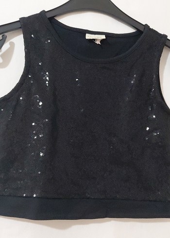 Kız Çocuk Siyah payetli Kolsuz Bluz - Görsel 3