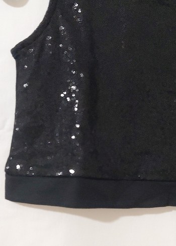 Kız Çocuk Siyah payetli Kolsuz Bluz - Görsel 2