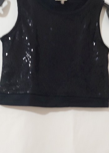 Kız Çocuk Siyah payetli Kolsuz Bluz - Görsel 5