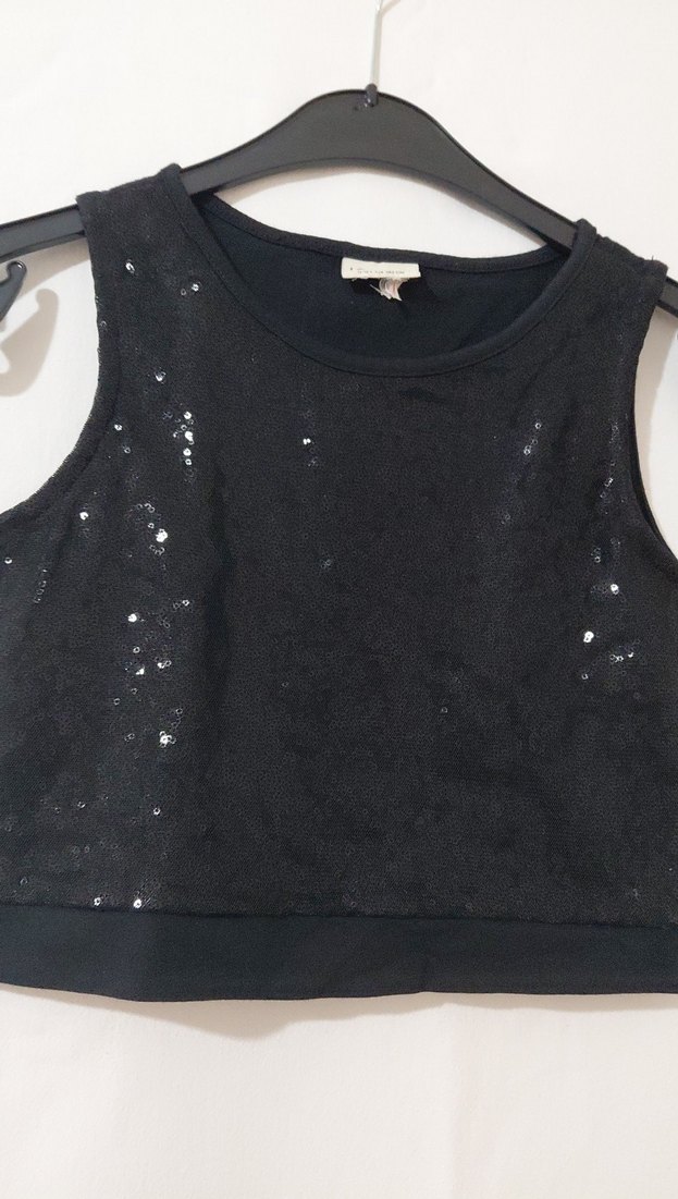 Kız Çocuk Siyah payetli Kolsuz Bluz - Görsel 3