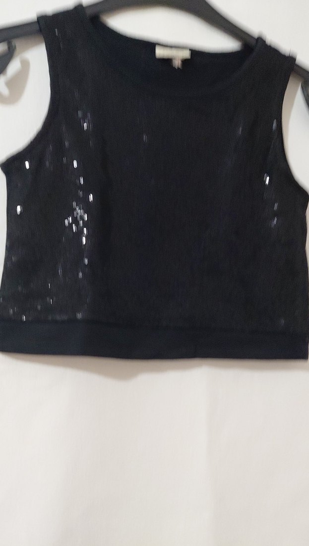 Kız Çocuk Siyah payetli Kolsuz Bluz - Görsel 5