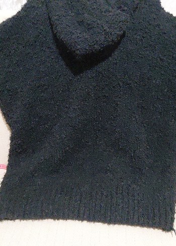 Siyah Kapüşonlu Örgü Kadın Kazak - Görsel 9