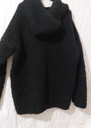 Siyah Kapüşonlu Örgü Kadın Kazak - Görsel 6