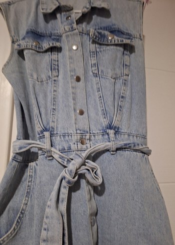 Kadın Mavi Kolsuz Kot Elbise - Görsel 4