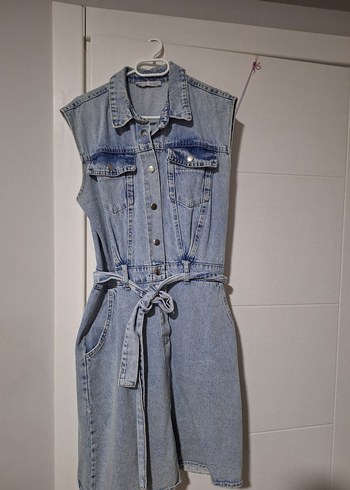 Kadın Mavi Kolsuz Kot Elbise - Görsel 2