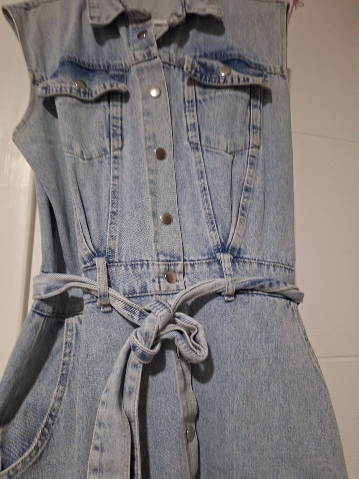 Kadın Mavi Kolsuz Kot Elbise - Görsel 4