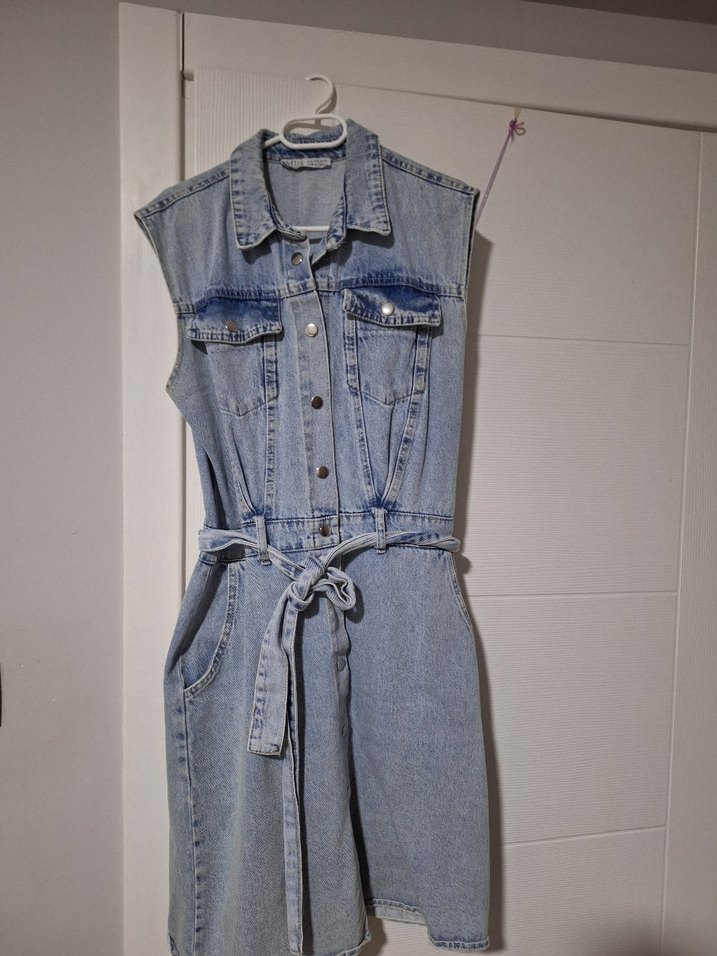 Kadın Mavi Kolsuz Kot Elbise - Görsel 2