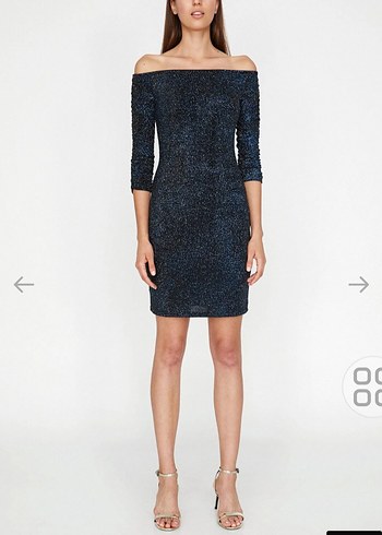 Lacivert simli koton elbise - Görsel 2