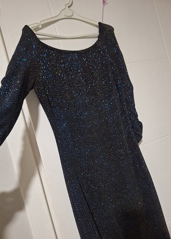 Lacivert simli koton elbise - Görsel 3