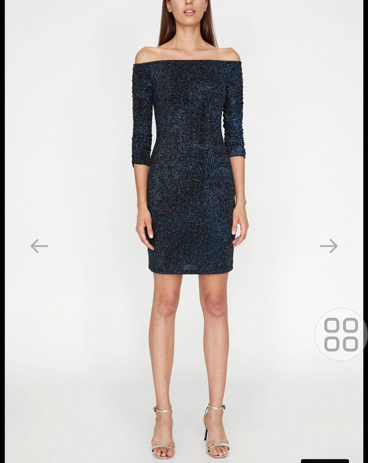 Lacivert simli koton elbise - Görsel 2