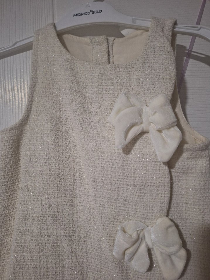 Kız Çocuk Beyaz Fiyonklu Elbise - Görsel 3