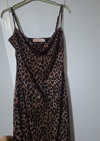 Leopar Desenli Uzun İnce Kadın Elbise - Görsel 5