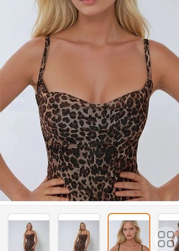 Leopar Desenli Uzun İnce Kadın Elbise - Görsel 3