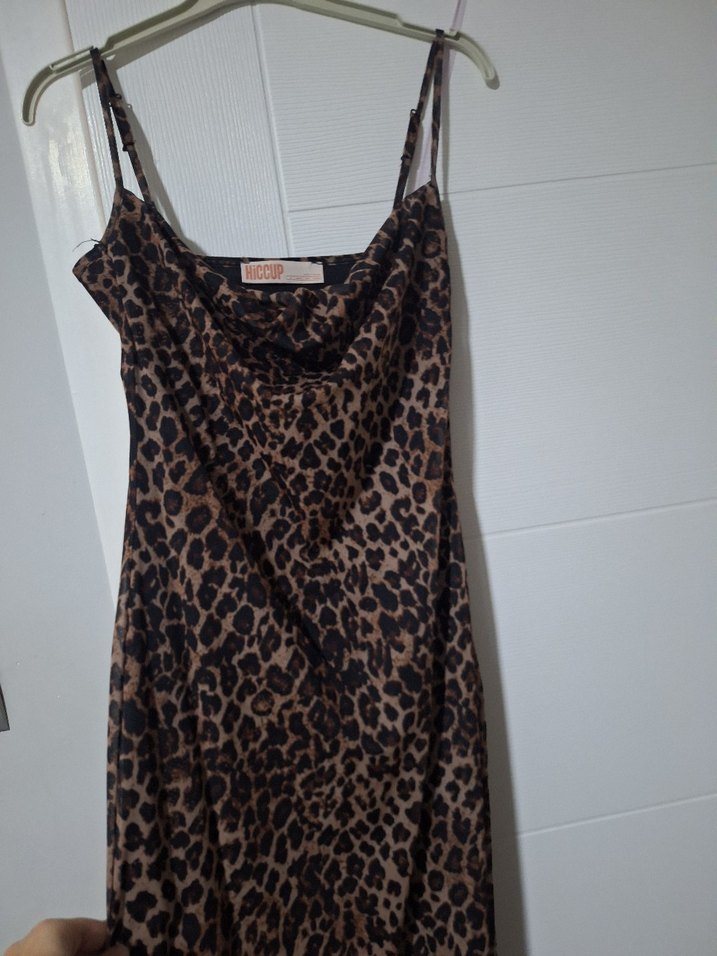 Leopar Desenli Uzun İnce Kadın Elbise - Görsel 5