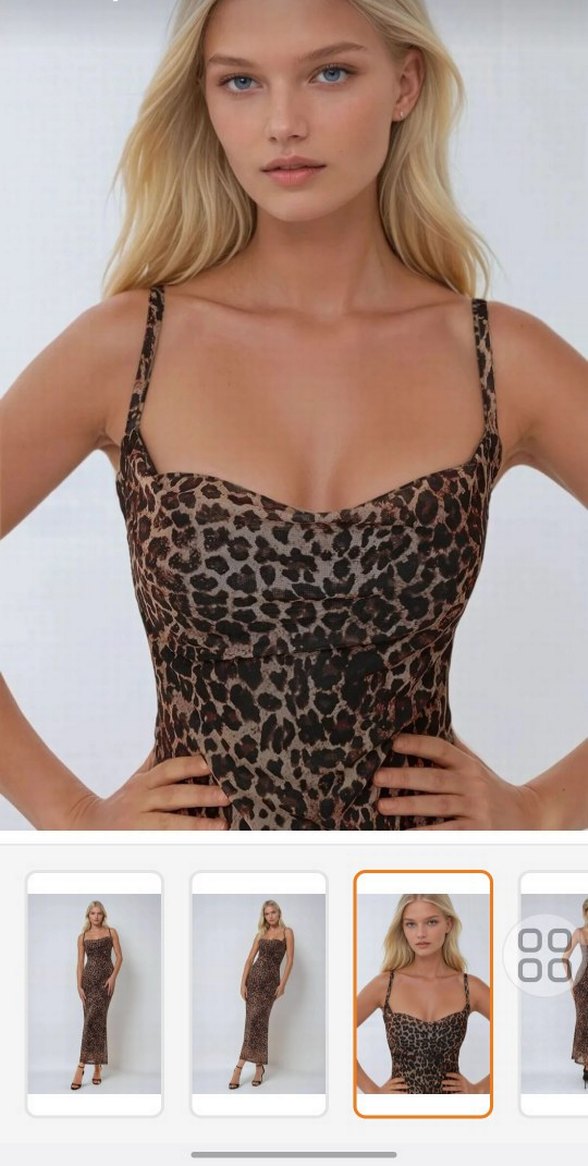 Leopar Desenli Uzun İnce Kadın Elbise - Görsel 3