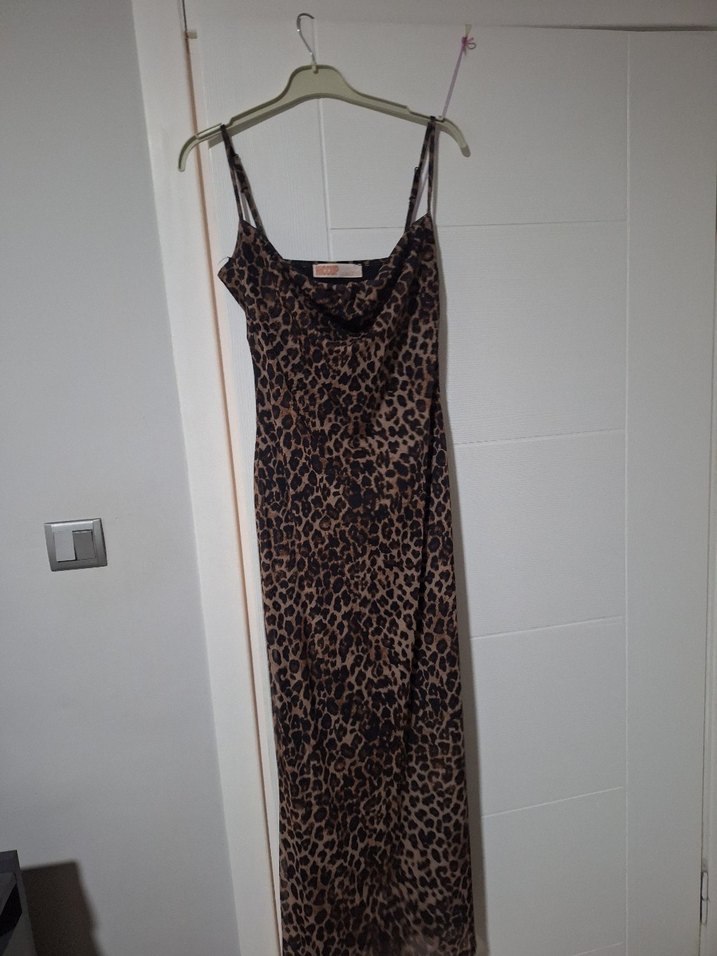 Leopar Desenli Uzun İnce Kadın Elbise - Görsel 4