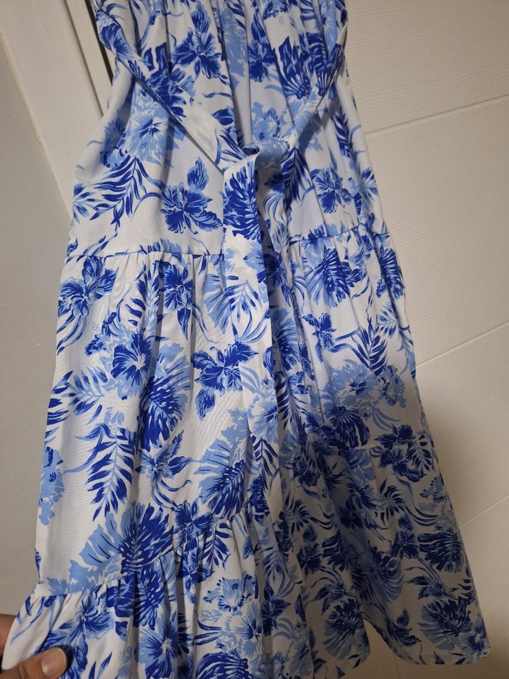 Mavi Beyaz Askılı Elbise - Görsel 4