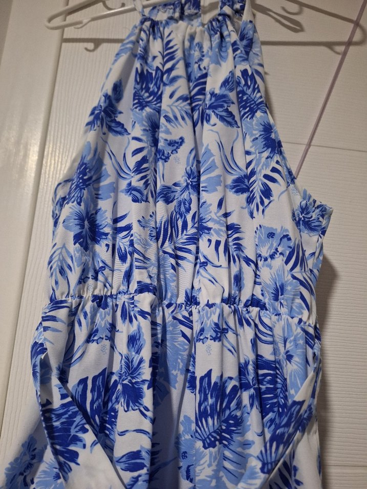 Mavi Beyaz Askılı Elbise - Görsel 3