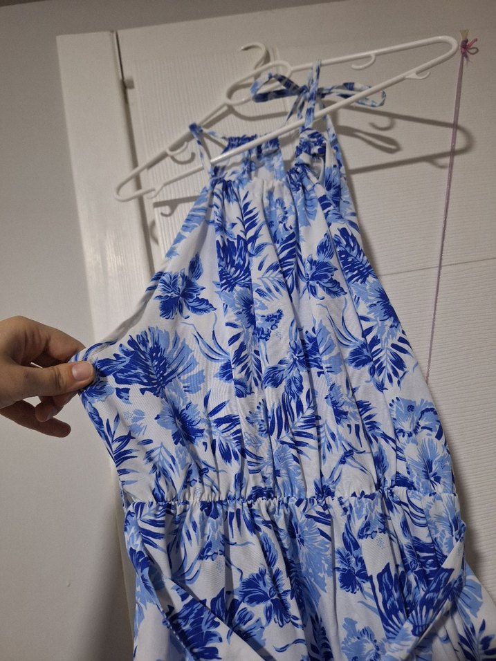 Mavi Beyaz Askılı Elbise - Görsel 2