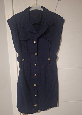 Lacivert Gömlek Elbise - Görsel 2