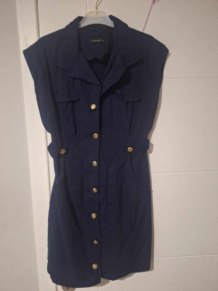 Lacivert Gömlek Elbise - Görsel 2