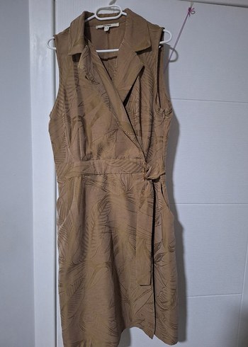 Kemerli Bej Mini Kolsuz Elbise - Görsel 3