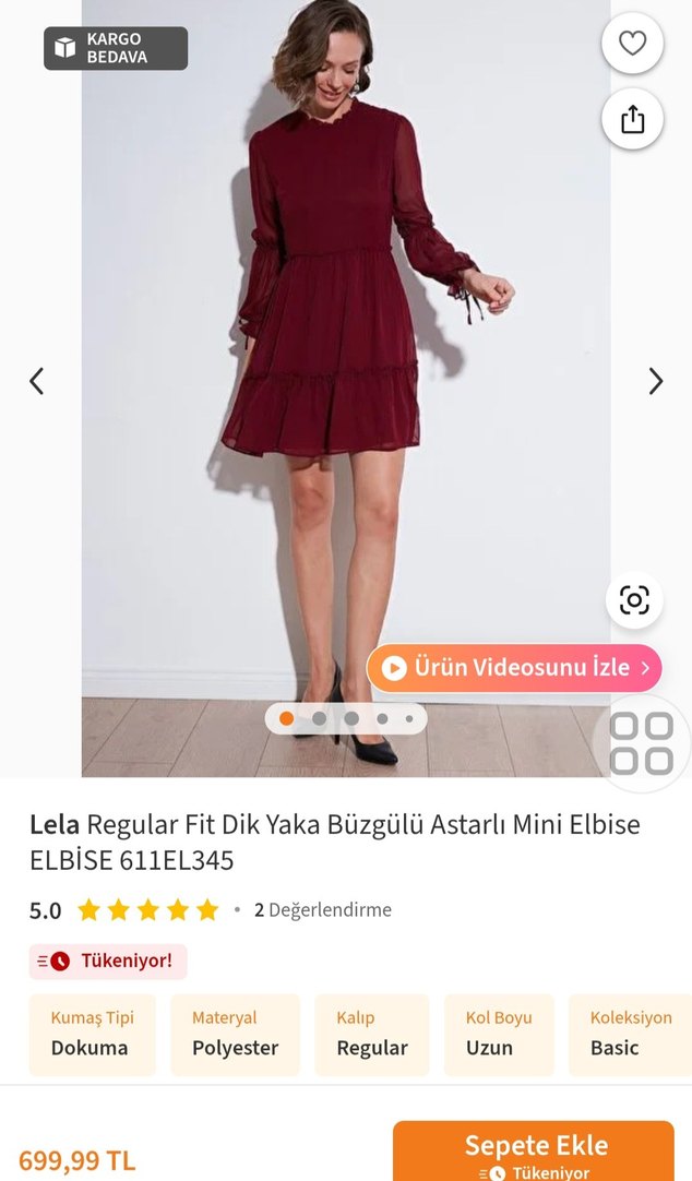 Bordo Midi Kadın Elbise - Görsel 2