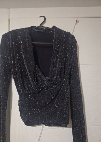 Siyah Simli V Yakalı Bluz - Görsel 3