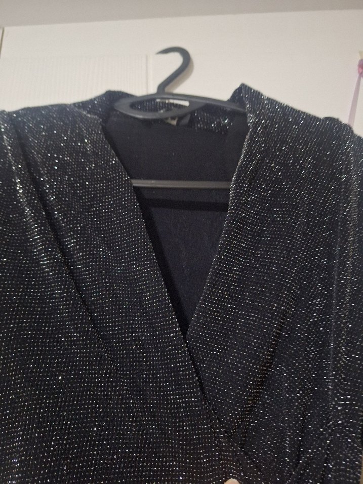 Siyah Simli V Yakalı Bluz - Görsel 4