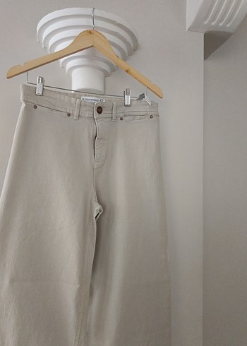 42 Beden ten rengi Renk Bej Keten Kadın Pantolon, Normal Boy, Regular Fit
