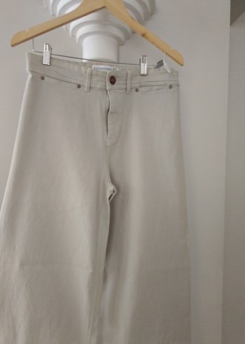 42 Beden Bej Keten Kadın Pantolon, Normal Boy, Regular Fit