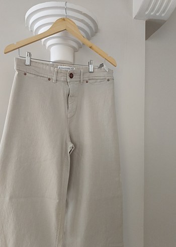 Stradivarius Bej Keten Kadın Pantolon, Normal Boy, Regular Fit