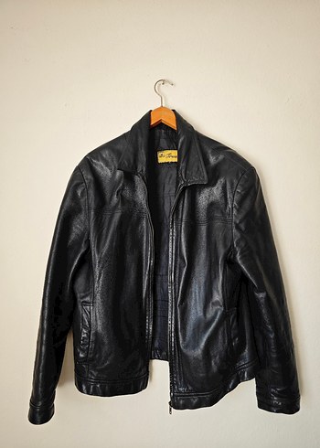 Unisex Vintage Siyah Deri Biker Ceket
