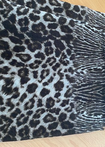 Diğer Kadın Gri Kürk Detaylı Leopar Desenli Şal
