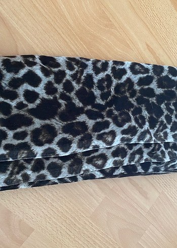 Kadın Gri Kürk Detaylı Leopar Desenli Şal