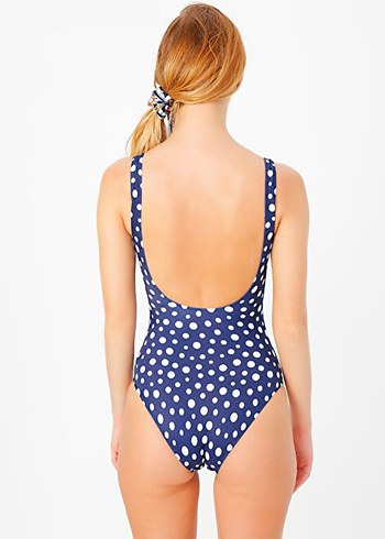 Lacivert Beyaz Puantiyeli Kadın Mayo - Görsel 3