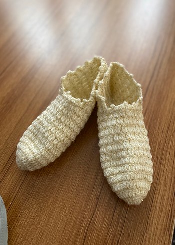 Beyaz Örgü Kadın Ev Terliği Patik - Görsel 4