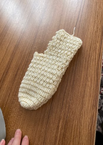 Beyaz Örgü Kadın Ev Terliği Patik - Görsel 2