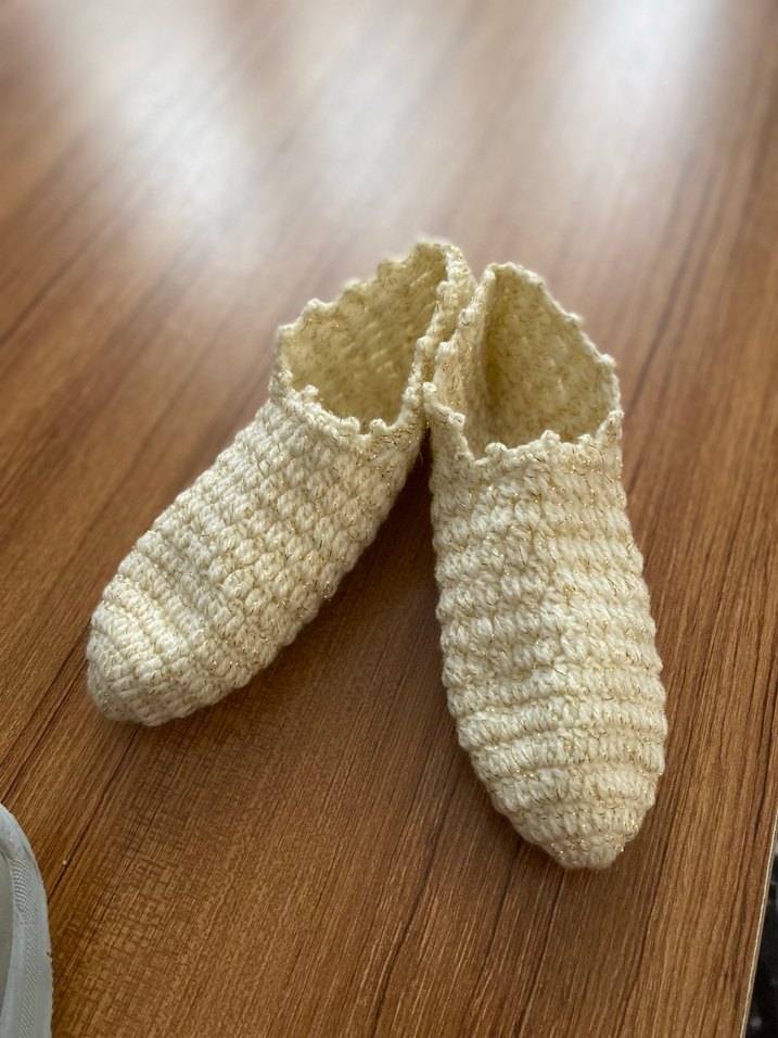 Beyaz Örgü Kadın Ev Terliği Patik - Görsel 4