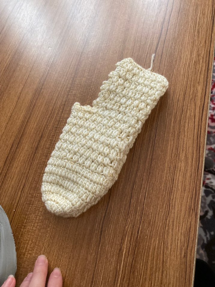 Beyaz Örgü Kadın Ev Terliği Patik - Görsel 2