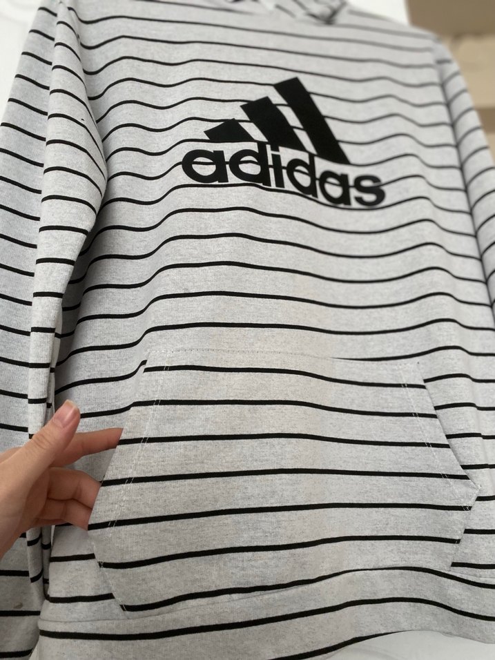 Gri Adidas Çizgili Erkek Sweatshirt - Görsel 3