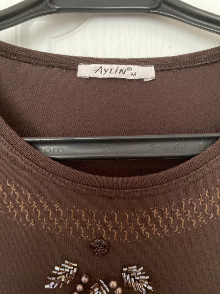 Kahverengi Kısa Kollu Basic Kadın Tişört - Görsel 2