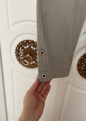 Gri Mini Keten Kumaş Kadın Pantolon - Görsel 3