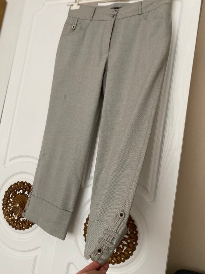 Gri Mini Keten Kumaş Kadın Pantolon - Görsel 2