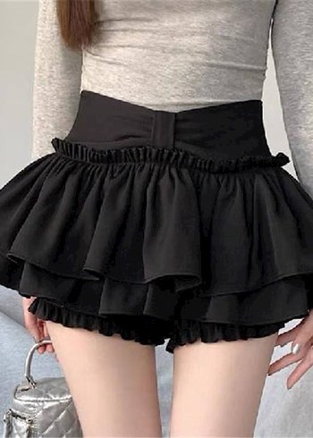 Siyah Fırfırlı Mini Gotik Etek
