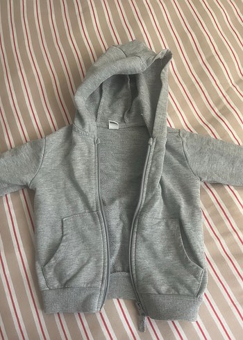 Erkek Çocuk Gri Fermuarlı Kapüşonlu Sweatshirt